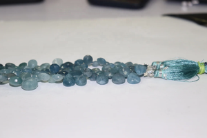 Aigue-marine à facettes en forme de coeur perles 7-8mm 9 pouces côté coupe pierre naturelle fabrication de bijoux perles brins - Product Image 3