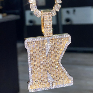Iced Out Moissanite Letter Name <b>Pendant</b> 18K Solid Gold Baguette Cut Luxury Hip Hop Charms Men's Jewelry Custom <b>Initial</b> <b>Pendant</b> - Product Image 5