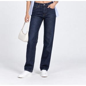 RavTin International Jeans de mezclilla para mujer, sencillos, de cintura alta, transpirables, con logo, botones y remaches, de pierna recta relajada, con costuras de barra y espalda cuadriculada - Product Image 5