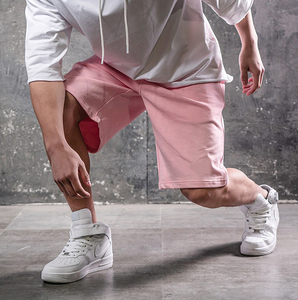Shorts Bermuda en Coton Rose pour Homme, Taille Élastique avec Cordon, Couleur Unie, Tricoté, Respirant, Poches, Taille Mi-Haute, Longueur Courte - Product Image 5
