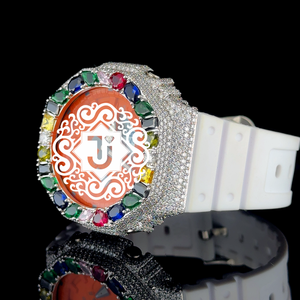 Montre en moissanite blanche sertie de diamants, bracelet en caoutchouc, style hip-hop, exportateur indien, disponible à prix abordable. - Product Image 3