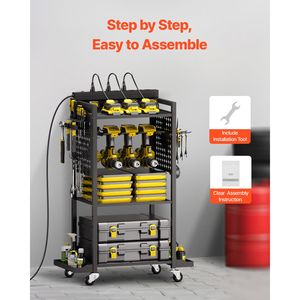 4-Tier <b>Tool</b> Organizer <b>Cart</b> 8 AC Outlet Charging Station Floor Stand Rolling Drill Holder Rack Battery Storage Rack for <b>Tools</b> - Product Image 6