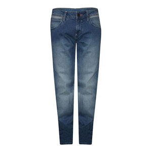Jean en denim décontracté pour homme, taille mi-haute, coupe droite, couleur unie, tissu respirant, logo personnalisé, poches latérales, délavage moyen, pantalon imperméable - Product Image 2