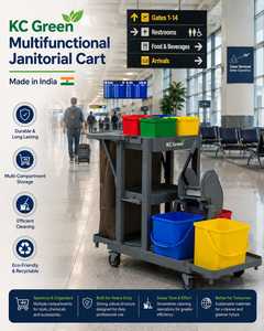 Housekeeping Cart With 4 Swivel <b>Wheels</b> <b>Plastic</b> Frame Partially Enclosed 3 Shelves Built-In Shelf Indoor Use - Product Image 4