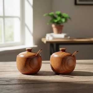 Natural Premium Wooden <b>Jar</b> Lid 250mL Classic Eco-Friendly Airtight <b>Kitchen</b> <b>Storage</b> Container <b>for</b> Spice AZ ENTERPRISES - Product Image 3