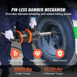 Llave de Impacto Neumática de 1 Pulgada con Yunque Metálico Extendido de 8 Pulgadas, Salida de Torque Reversible de 5175 ft-lbs, Pistola de Aire Potente para Reparaciones - Product Image 1