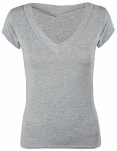 T-shirt décontracté en coton pour femme, style sport, col en V profond, logo brodé, motif uni, poche trouée, écologique, disponible en tailles XS à XL - Product Image 5