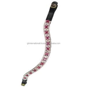 Personnalisé 3 rangées de cristaux clairs et de pierres roses brillant diamante mega bling noir anglais selle cuir cheval front band - Product Image 6