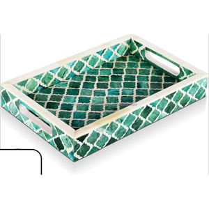Plateau de service en bois avec incrustation de diamants aquatiques, plateau rectangulaire décoratif artisanal pour la décoration de la maison et de la table - Product Image 3