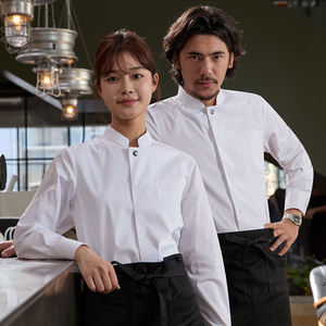 เสื้อเชฟผู้ชาย แขนยาว ผ้าฝ้ายสีเบจ ปิดกระดุม ผ้าป๊อปลิน สำหรับร้านอาหารและบาร์ - Product Image 5