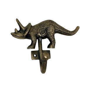 Triceratops Dinosaur Wall <b>Hook</b> Metal Novelty <b>Coat</b> Hanger Antique Brass Finish <b>Single</b> <b>Hook</b> Design Waterproof Eco-Friendly - Product Image 1