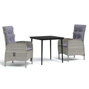 <b>Grey</b> Rattan Garden Dining Set 2 Seater Weather Resistant Outdoor Furniture Contemporary Style Metal <b>Frame</b> - Product Image 2