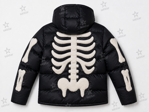 Veste matelassée noire personnalisée pour homme/femme, veste d'hiver chaude à capuche avec imprimé squelette 3D, vêtements de rue tendance - Product Image 2