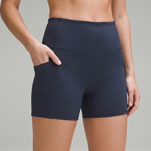 Shorts de sport pour femme, couleur unie, taille haute, avec poches, pour yoga, fitness, gym et entraînement - Product Image 5