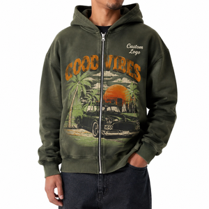 Sweat à capuche zippé grande taille pour homme, en molleton de coton épais, coupe oversize, style streetwear, avec logo personnalisé imprimé - Product Image 1