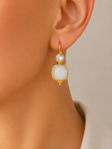 Wholesale gray chalcedony & crystal quartz <b>hook</b> <b>earring</b> beaded designer dangle drops 18k gold plating handmade <b>hook</b> <b>earrings</b> - Product Image 3