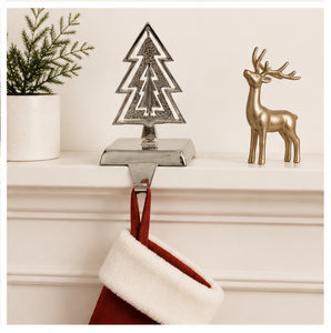 High Quality Silver Metal Christmas Tree <b>Stocking</b> <b>Holder</b> For Mantel Hammered Texture Pine Tree <b>Stocking</b> Hanger Xmas Decoration - Product Image 4