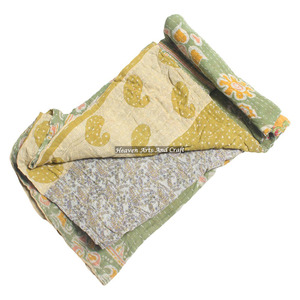 ผ้านวม Kantha gudari Kantha ผ้าห่มผ้าฝ้ายพิมพ์ลายอินเดียทำด้วยมือจากผู้ผลิตทองขายส่ง GD2087 - Product Image 1
