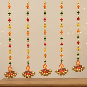 Guirnalda de Flores de Tela Multicolor, Decoración de Pared Colgante con Perlas y Borlas para Bodas, Diwali, Decoración del Hogar - Product Image 3