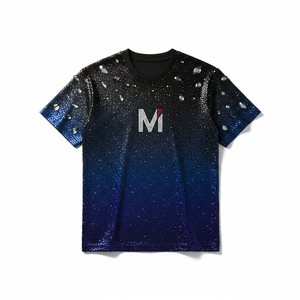 Camiseta con Pedrería Brillante para Mujer, Moda de Verano, Manga Corta, Decoración de Cristales, Talla Grande, Informal, de Algodón - Product Image 1