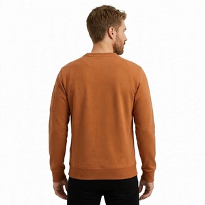 Custom Men Long Sleeve Crewneck Sweatshirt Rust Brown Plain Casual <b>Fleece</b> Pullover Athletic Pocket Top Wholesale Blank <b>Jumper</b> - Product Image 2