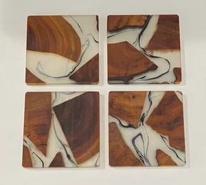 Posavasos Redondo Cuadrado de Madera y Resina con Diseño Chino para Tazas de Té y Café, con Soporte, de Tayyab Handicraft, en Oferta - Product Image 3