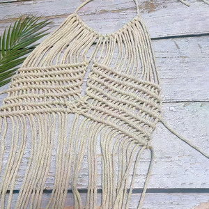 Top de punto bohemio para mujer con patrón sólido, flecos de ganchillo, corsé, cubre bikini de playa, decoración de borlas en la cintura, 1 pieza. - Product Image 6