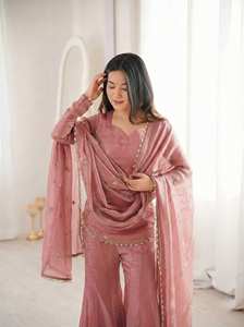 Ensemble Salwar en Soie Pure pour Femme, Modèle Tendance 2026, Style Indien, Entièrement Cousu, Prêt-à-porter, Idéal pour les Fêtes - Product Image 3