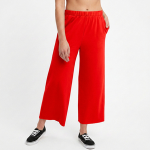 Pantalon large taille haute pour femme, longueur mollet, 100 % coton respirant, coupe ample, poches latérales, style printemps - Product Image 6