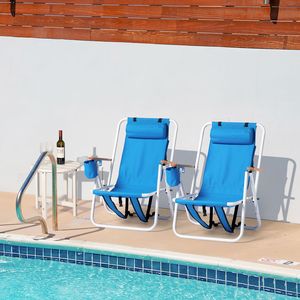 Set di 2 Sedie da Spiaggia Pieghevoli Resistenti per Adulti, 4 Posizioni, Portatili, con Poggiatesta e Portabicchieri, in Legno - Product Image 6