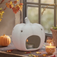 Lampe de nuit en céramique blanche en forme de citrouille d'Halloween, bougeoir creux en forme d'étoile, décoration d'automne, bougeoir