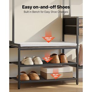 Perchero de pie 3 en 1 de 70.9 pulgadas con organizador de almacenamiento, banco para zapatos con 2 cajones y estantería - Product Image 4
