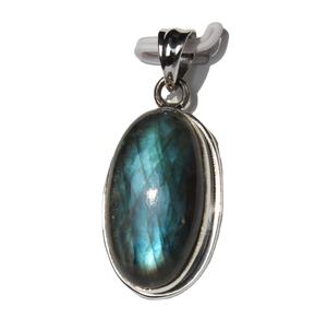 Pendentif ovale unisexe en argent sterling 925 925 pour homme serti de labradorite de glace fantaisie serti de pierres de cristal de guérison naturelles hindoues - Product Image 3