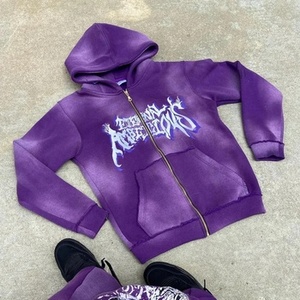 Ensemble de sweats à capuche zippés unisexe pour homme, en molleton épais, coupe oversize, avec logo personnalisé, style vintage, effet délavé soleil, vieilli et délavé à l'acide - Product Image 4