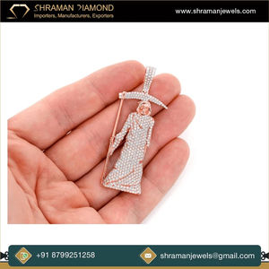 SHRAMAN JEWELS Lujoso Colgante Personalizado de Plata 925 con Baño de Rodio, Estilo Hip Hop, Ángel de la Muerte, Grim Reaper, Moissanita, Amuleto de la Paz, Unisex - Product Image 6