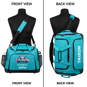 Bolsa Deportiva de Floorball para Hombre, Poliéster 600D, 350GSM, Diseño Multicolor en Verde Azulado y Negro, Correa Ajustable, Impresión Digital, Logotipo Personalizado - Product Image 1