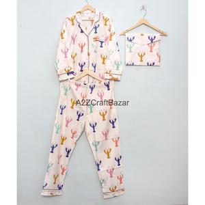 Conjunto de Pijama de Algodón 100% para Mujer, Estampado Floral Vintage, con Mangas Largas, Cintura Elástica, Suave, Transpirable y Cómodo - Product Image 3