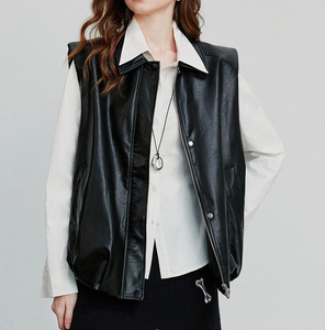 Chalecos de piel de oveja de primera calidad, estilo oversize para mujer, venta al por mayor, chaleco de cuero auténtico de secado rápido con cremallera, chaleco de moda. - Product Image 3