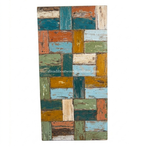 Panel de Pared de Mosaico Art Deco de Madera de Barco Reciclada Hecho a Mano por DIVADI, Diseño Náutico Vintage de Acero Inoxidable, 5 cm de Grosor - Product Image 5