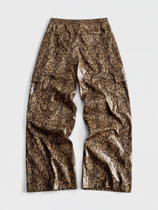 <b>Snake</b> <b>Print</b> Leather <b>Trousers</b> Lambskin Embossed Pattern Wide Leg Baggy Cut Side Pockets Glossy Finish Unisex - Product Image 3