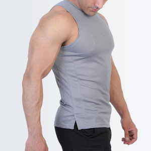 <b>Compression</b> Curved Hem Plain Custom Logo Design Sleeveless O Neck Stretchable Polyester Elastane High Stretchy Tank Top - Product Image 2