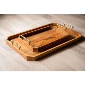 Rectangular Wooden Serving Tray Handmade Polished <b>Wood</b> Craft Home Decoration Tabletop Accessory - Product Image 2
