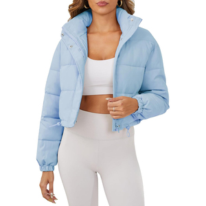 <b>Women's</b> <b>Cropped</b> <b>Puffer</b> <b>Jacket</b> Solid Color Stand Collar Zipper Closure Full Sleeve Winter Warm Outerwear Wholesale <b>Puffer</b> <b>Jacket</b> - Product Image 1