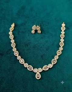 Sparkling Flower <b>Charm</b> <b>Necklace</b> Set With Matching Drop Earrings Designer Ethnic Party Wear Jewelry <b>For</b> Women And Girls Wholesale - Product Image 5