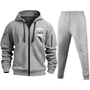 Men's Navy Blue Hooded Tracksuit Set <b>Full</b> <b>Zip</b> <b>Sweatshirt</b> Joggers Pants Side Pockets Breathable Casual Wear Autumn Style - Product Image 3