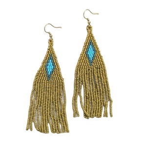 Pendientes de flecos de cuentas de semillas de oliva chapados en oro de estilo bohemio para fiestas, bodas y compromisos - Product Image 1