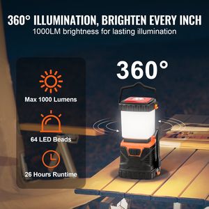 Linterna LED Multifuncional de 1000LM para Camping, Iluminación de 360 Grados, 4 Modos de Iluminación, Recargable por USB, Linterna para Exteriores - Product Image 3