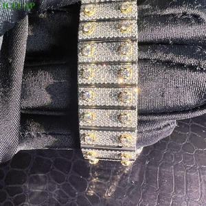 Montre automatique de luxe pour homme, cadran vert glacé, chiffres romains carrés, accents dorés, entièrement sertie de diamants, style hip-hop, bijoux de luxe - Product Image 4