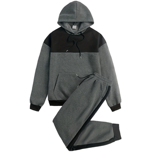 Ensemble de survêtement pour homme de qualité supérieure, à capuche, durable, manches longues, coupe décontractée, pour adulte, automne, gris, noir, coton, pantalon à cordon de serrage - Product Image 1