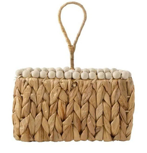 Water Hyacinth Utensil Caddy 4 Compartment Woven Silverware Holder with Handle Wood Beads Decorative Cutlery Basket For Kitchen - Product Image 2